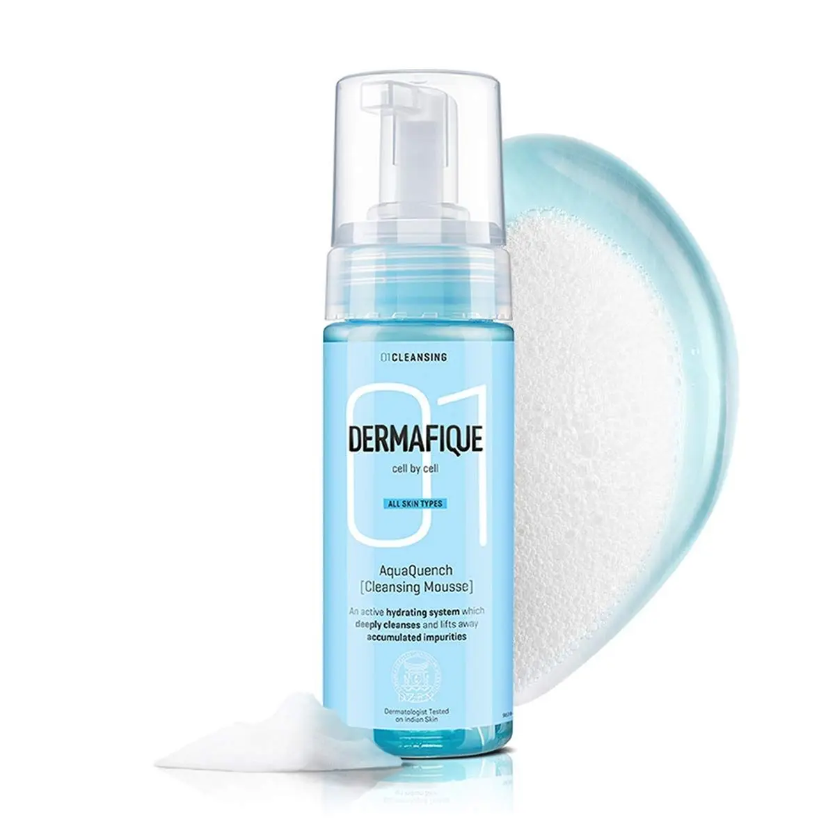 Dermafique Aquaquench Cleansing Mousse, 150 ml - For Dry Skin - Foaming Face Wash- For Deep Cleansing and Hydration - Paraben free, SLES-free - Dermatologist Tested