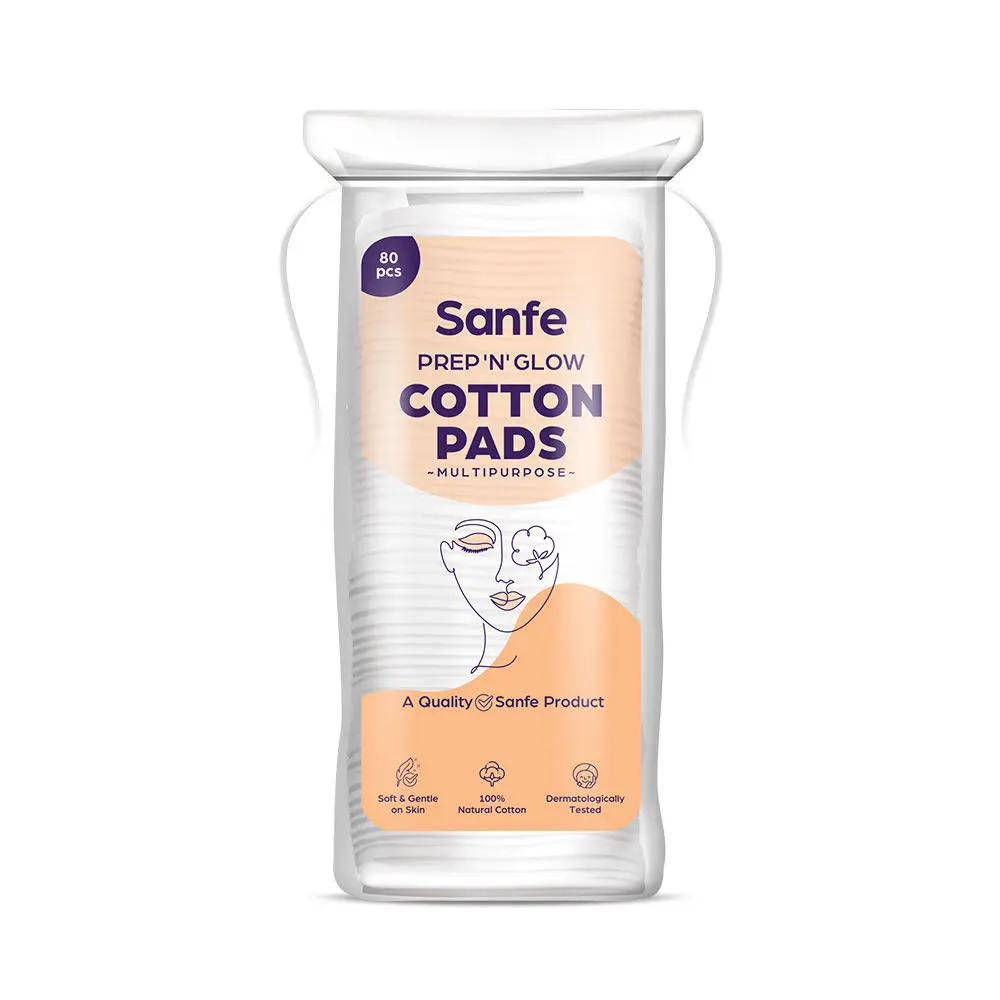 Sanfe Prep 'N' Glow Face Cotton Pads for Women - Pack of 80 | Cleans Makeup & Excess Oil