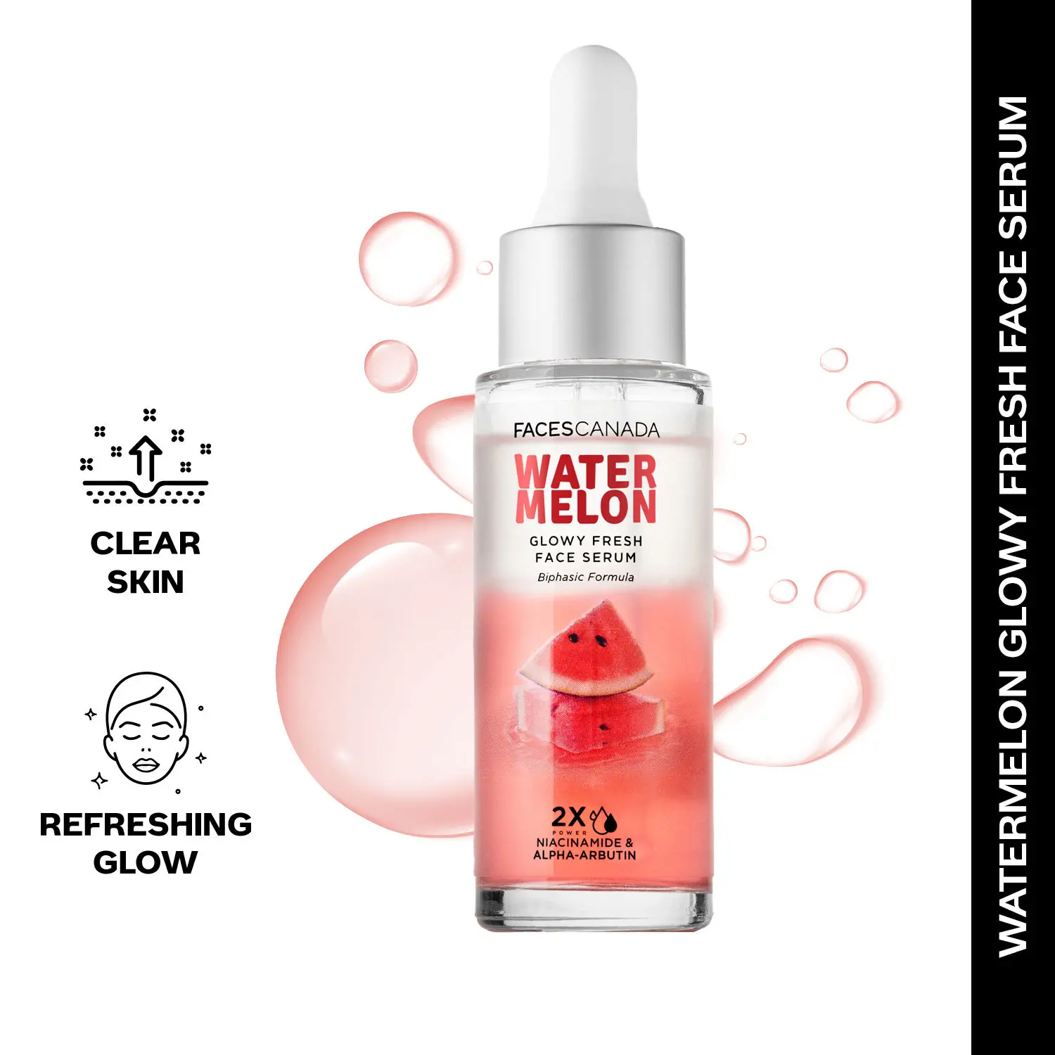 FACES CANADA Watermelon Glowy Fresh Face Serum 27g I Niacinamide I Alpha-Arbutin I Hyperpigmentation I Radiant Skin I No Dark Spots I Biphasic Serum I Cruelty-Free I Vegan 27 Ml