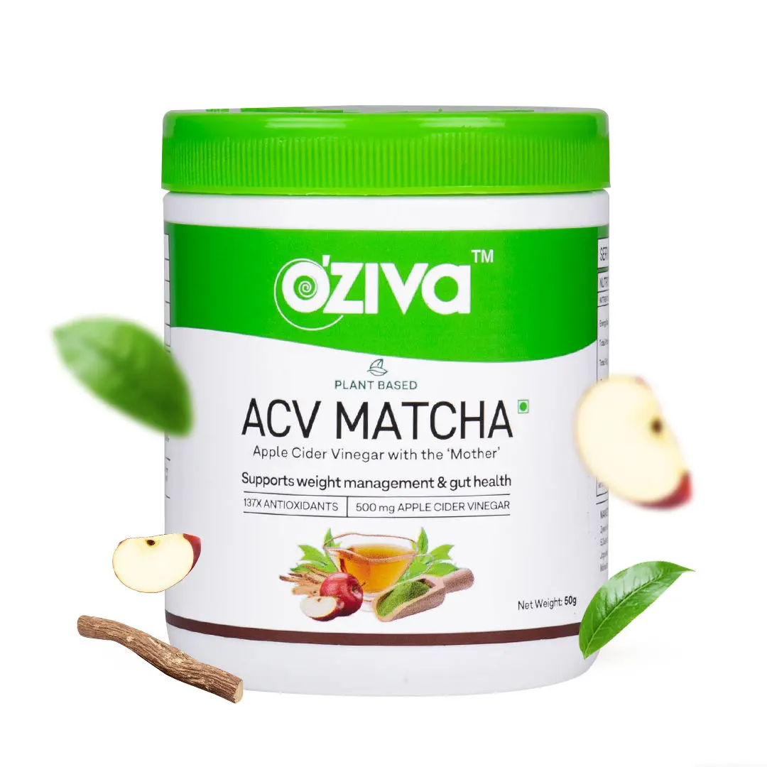 OZiva Plant Based ACV Matcha (Apple Cider Vinegar with the Mother and Matcha Tea) for Weight Management, Metabolism & Gut Health