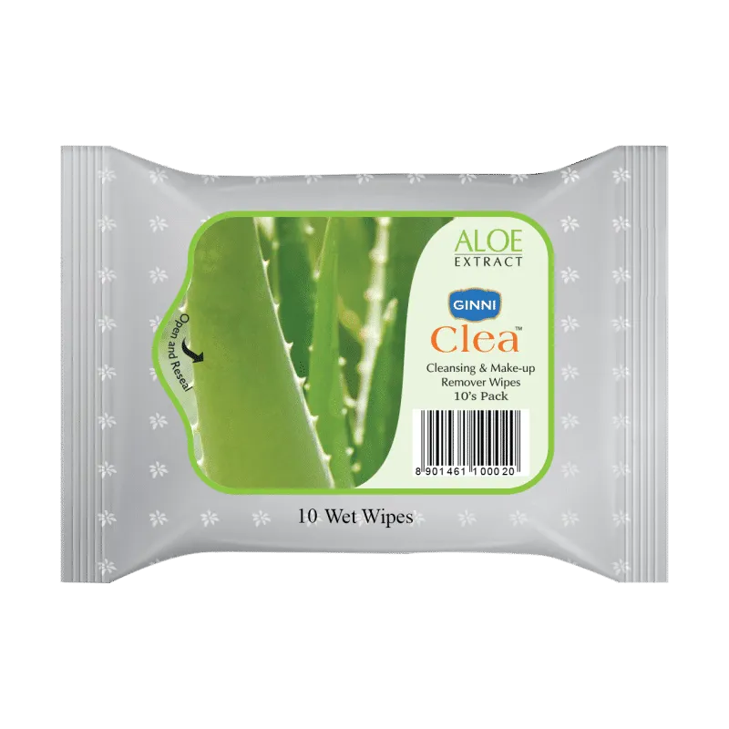 Ginni Clea Cleansing & Makeup Remover Wet Wipes - Aloevera (10 Wipes)