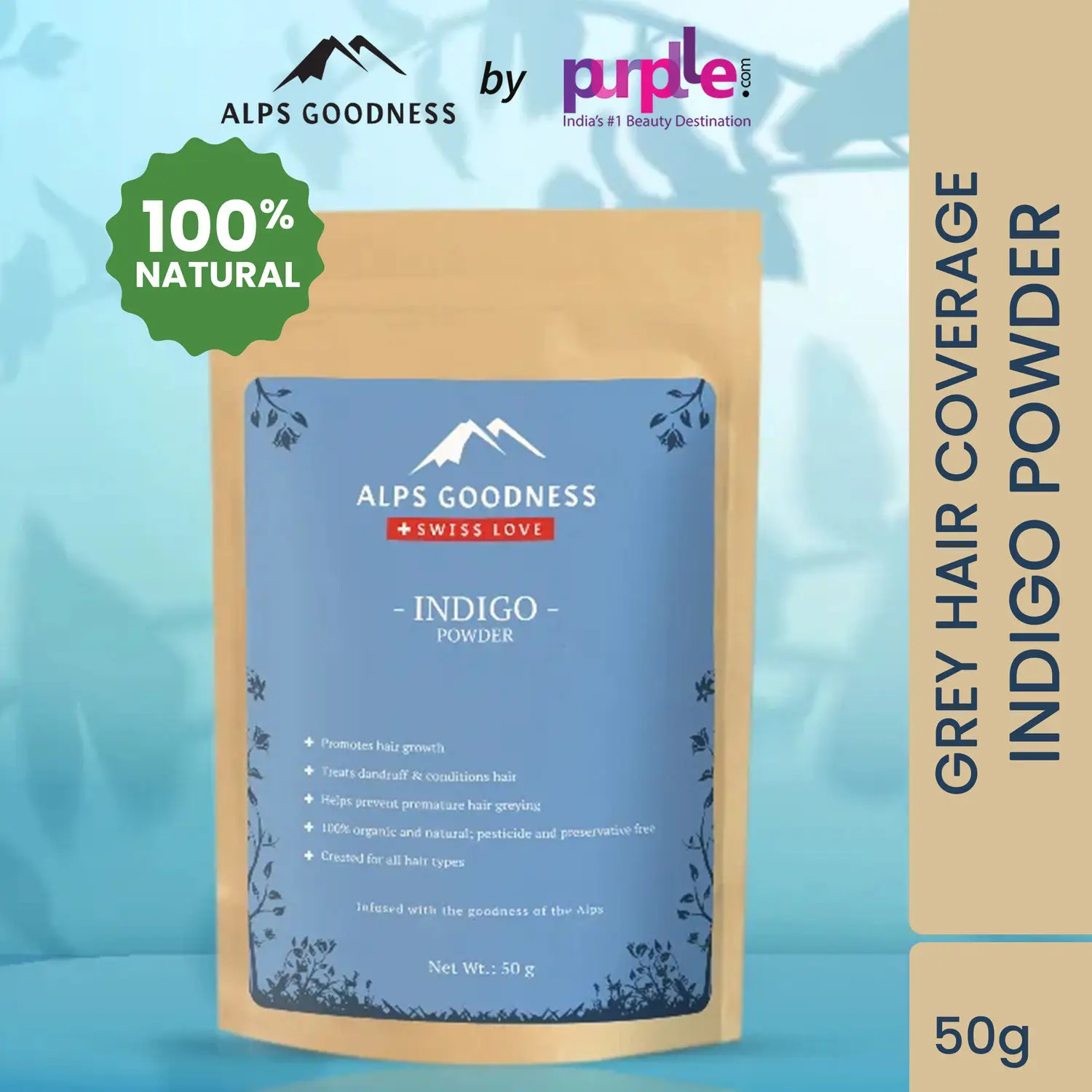 Alps Goodness Powder - Indigo (50 g) | | 100% Natural Powder | No Chemicals No Preservatives No Pesticides | Natural Hair Color | Promotes Hair Growth | Prevents Premature Greying