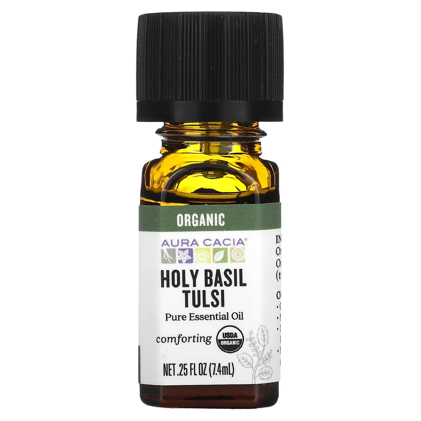 Pure Essential Oil, Organic Holy Basil Tulsi, 0.25 fl oz (7.4 ml)