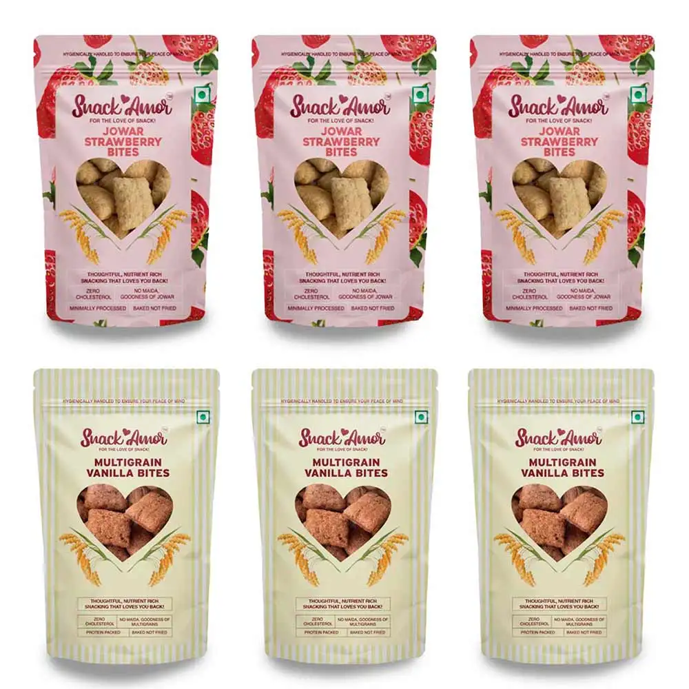 SnackAmor Jowar & Multigrain Bites Combo,  Strawberry & Vanilla  6 Piece(s)/Pack