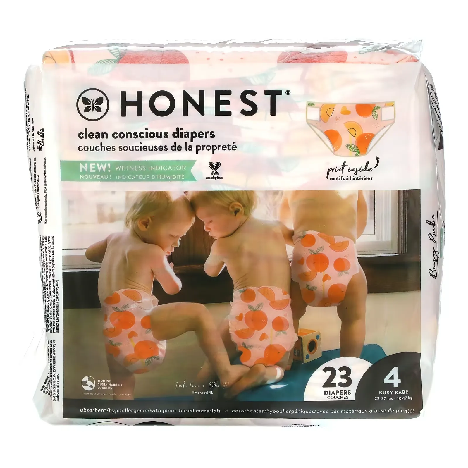 Honest Diapers, Size 4, 22-37 Pounds, Just Peachy, 23 Diapers