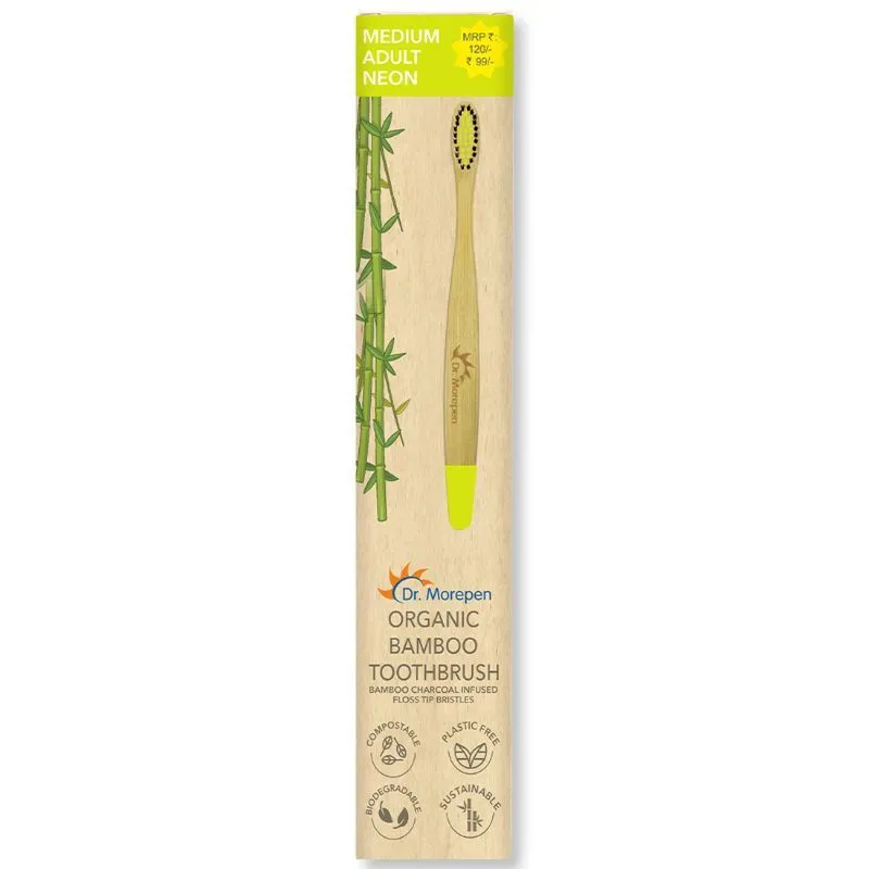 Dr. Morepen Organic Bamboo Toothbrush For Adults - Neon