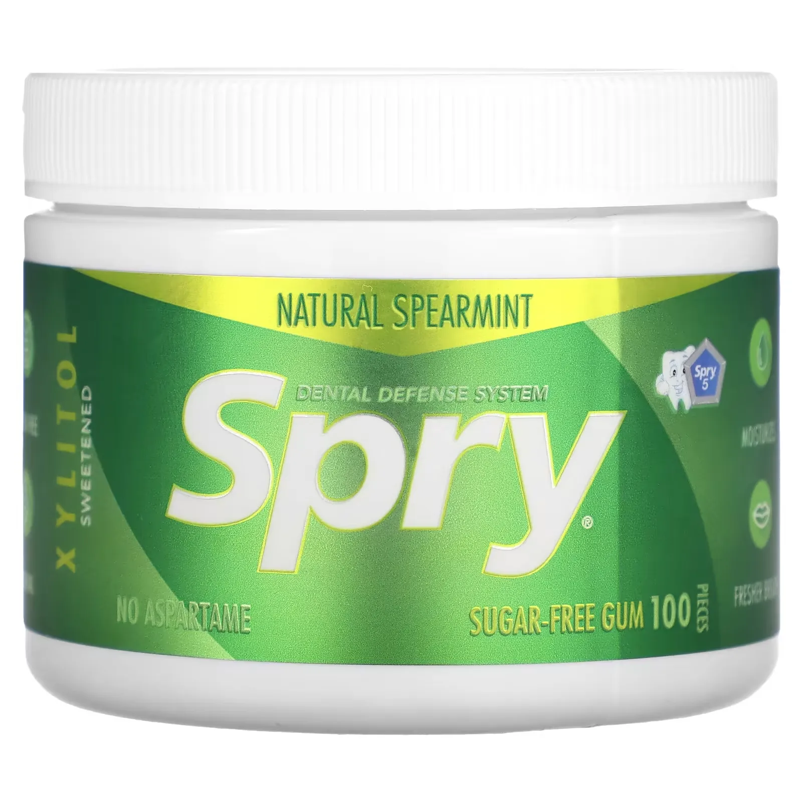 Spry, Chewing Gum, Natural Spearmint, Sugar Free, 100 Pieces