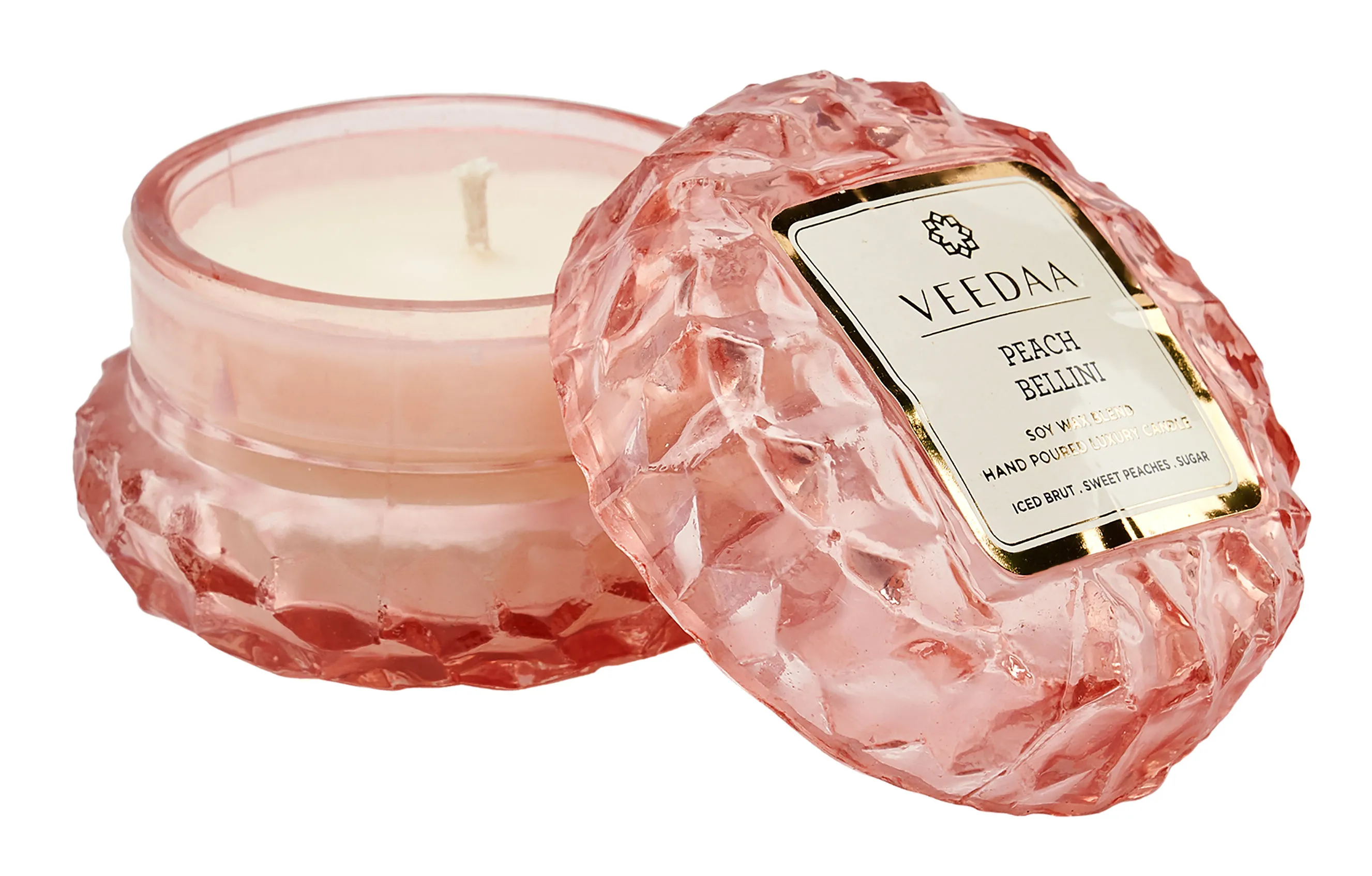 Veedaa Peach Bellini Crystal Glass Scented Candle