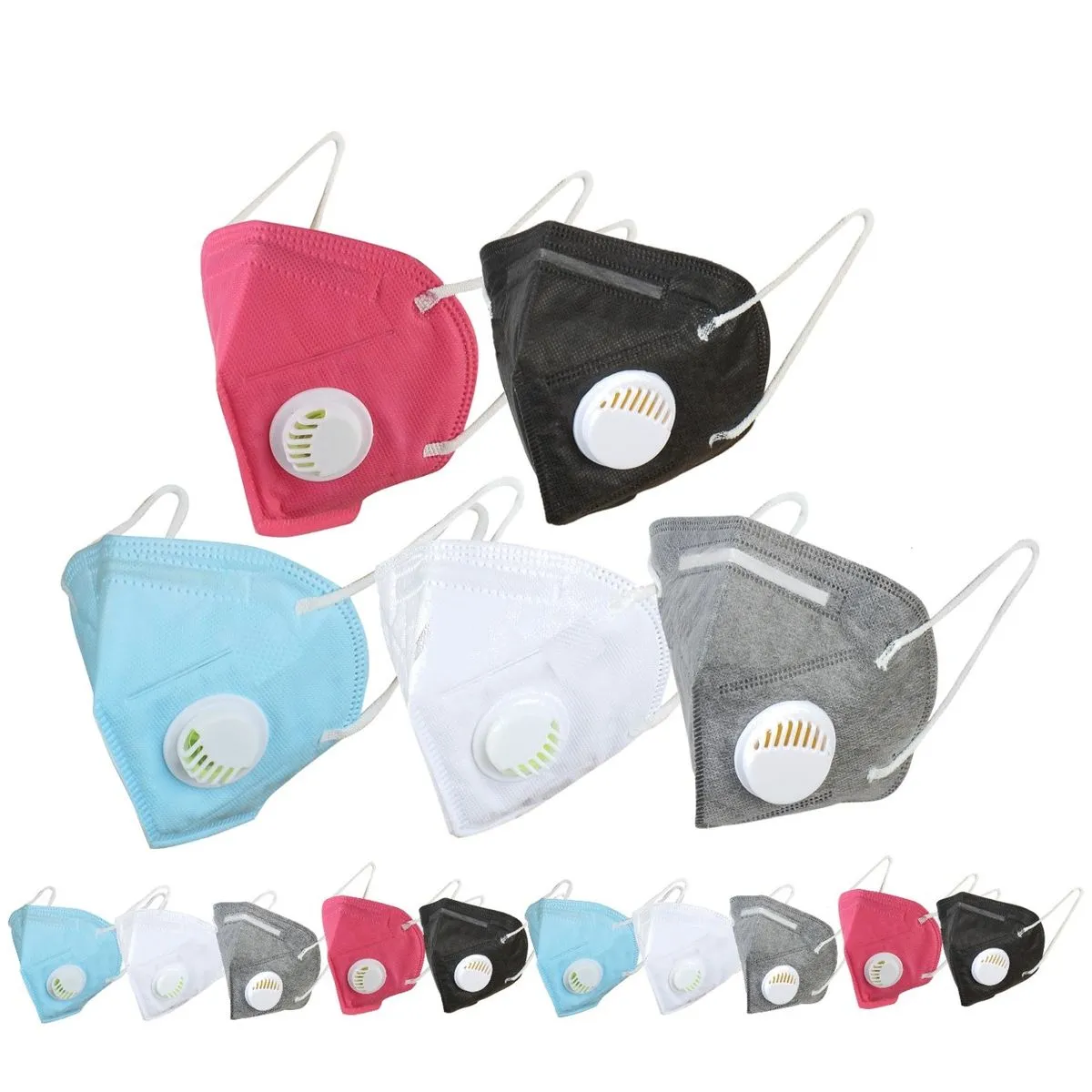 OOMPH Pack Of 15 Kn95/n95 Anti-pollution Reusable 5 Layer Mask Color: White Black Blue Grey Pink