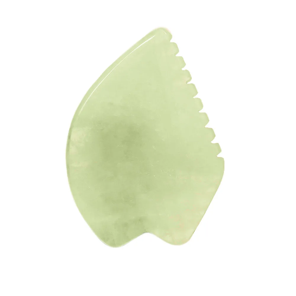 Getmecraft Green Jade Leaf Shape Gua Sha Facial Massage Tool With Teeth Shape Edges