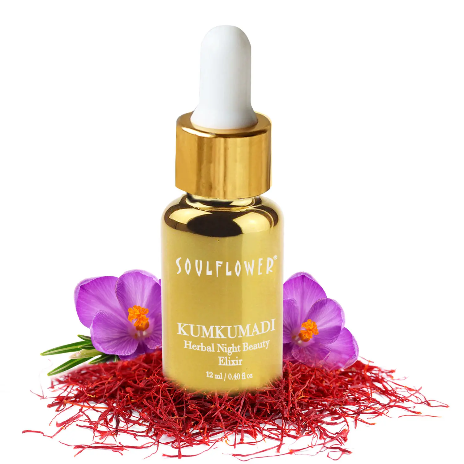 Soulflower Pure & Natural Kumkumadi Night Beauty Elixir With Precious Oils of Saffron & Almond, 12 ML