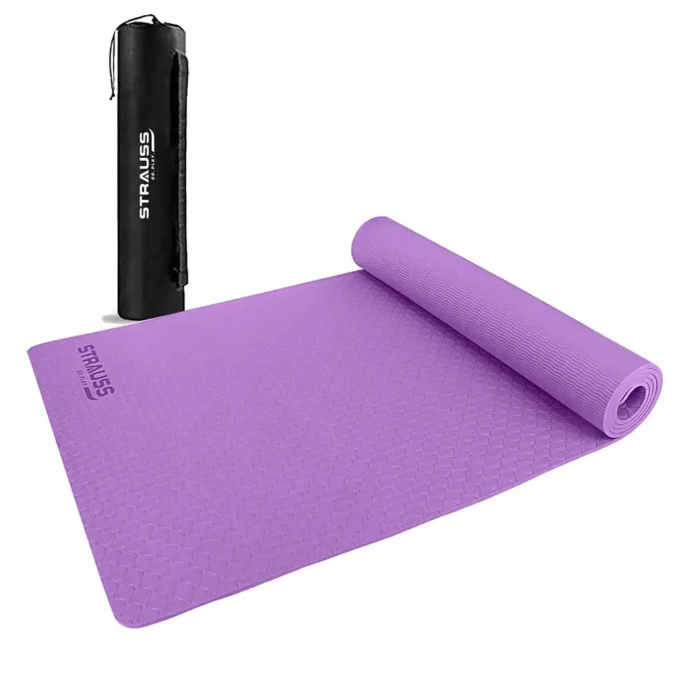 Strauss Anti Skid TPE Yoga Mat with Carry Bag,  Purple  6mm