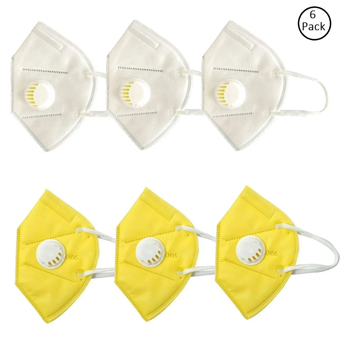 OOMPH Pack of 6 Anti-Pollution Reusable 5 Layer Mask - White Yellow