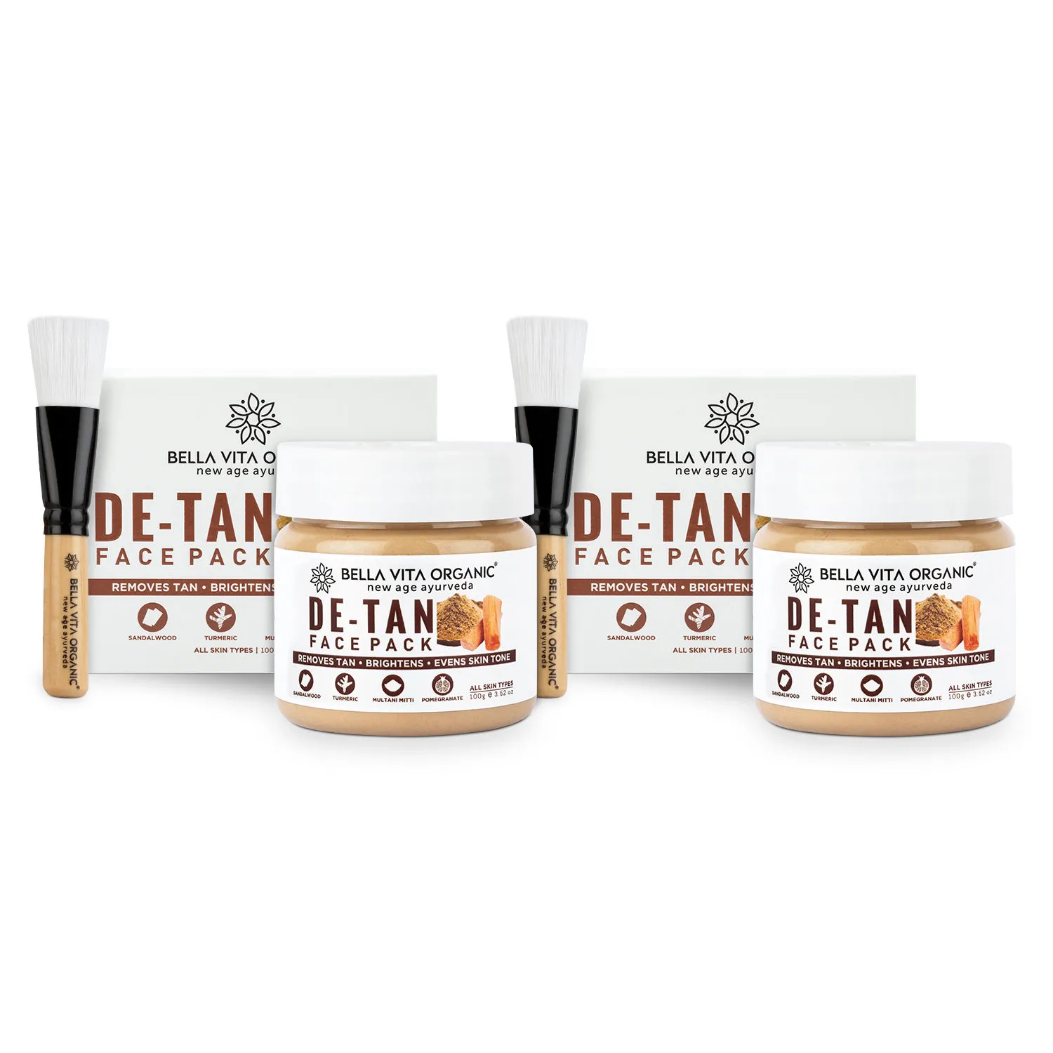 Bella Vita Organic De-Tan Face Brightening Pack - Pack of 2