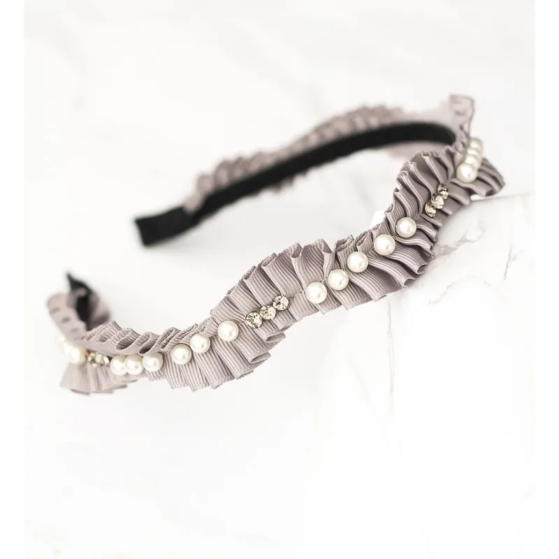 Bellofox Grey & Off-White Frill Beaded Hairband