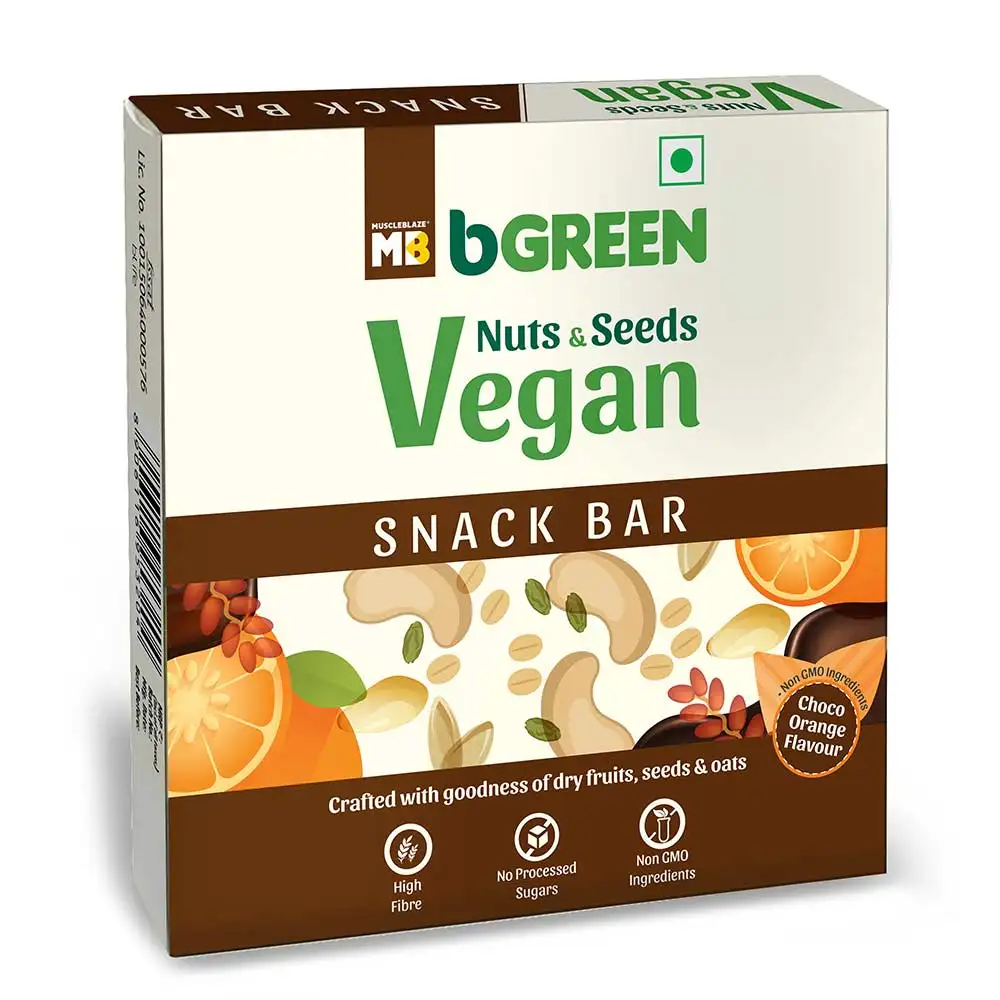 bGREEN Nuts & Seeds Vegan Snack Bar by MuscleBlaze,  6 Piece(s)/Pack  Choco Orange (40g Each)