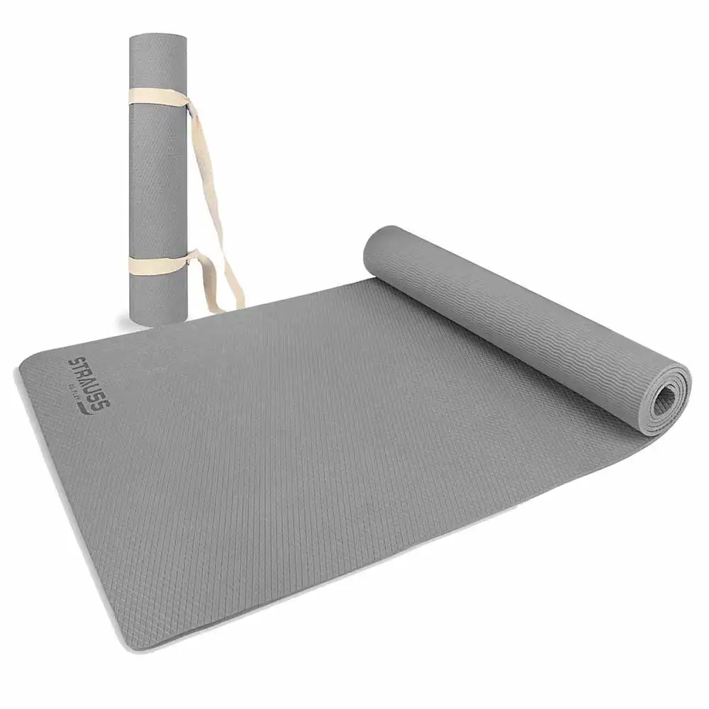 Strauss Anti Skid EVA Yoga Mat with Carry Strap,  Grey  4mm