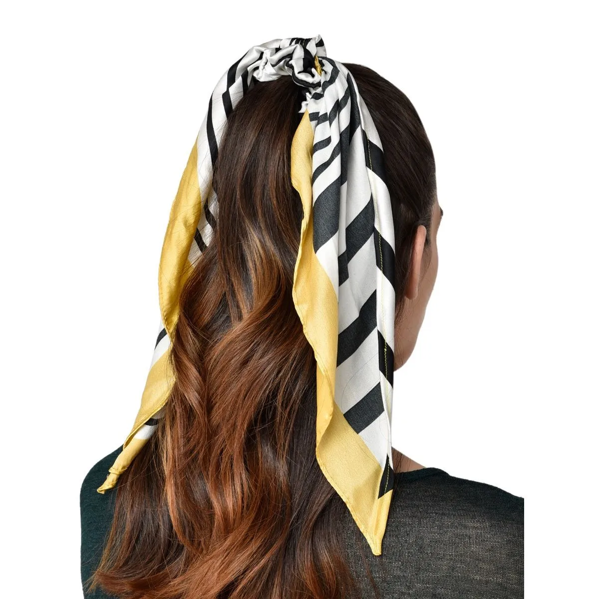 Toniq Multicolor Satin Stripe Printed Scarf Scrunchie Rubber Band For Women(osxxih88)