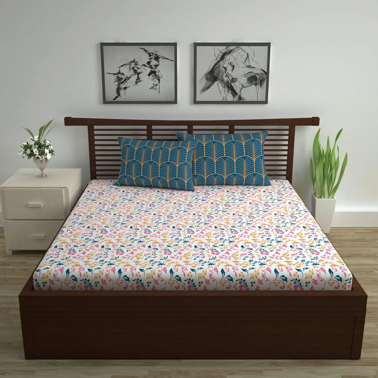 GoNari Iris Cotton Double Bedsheet