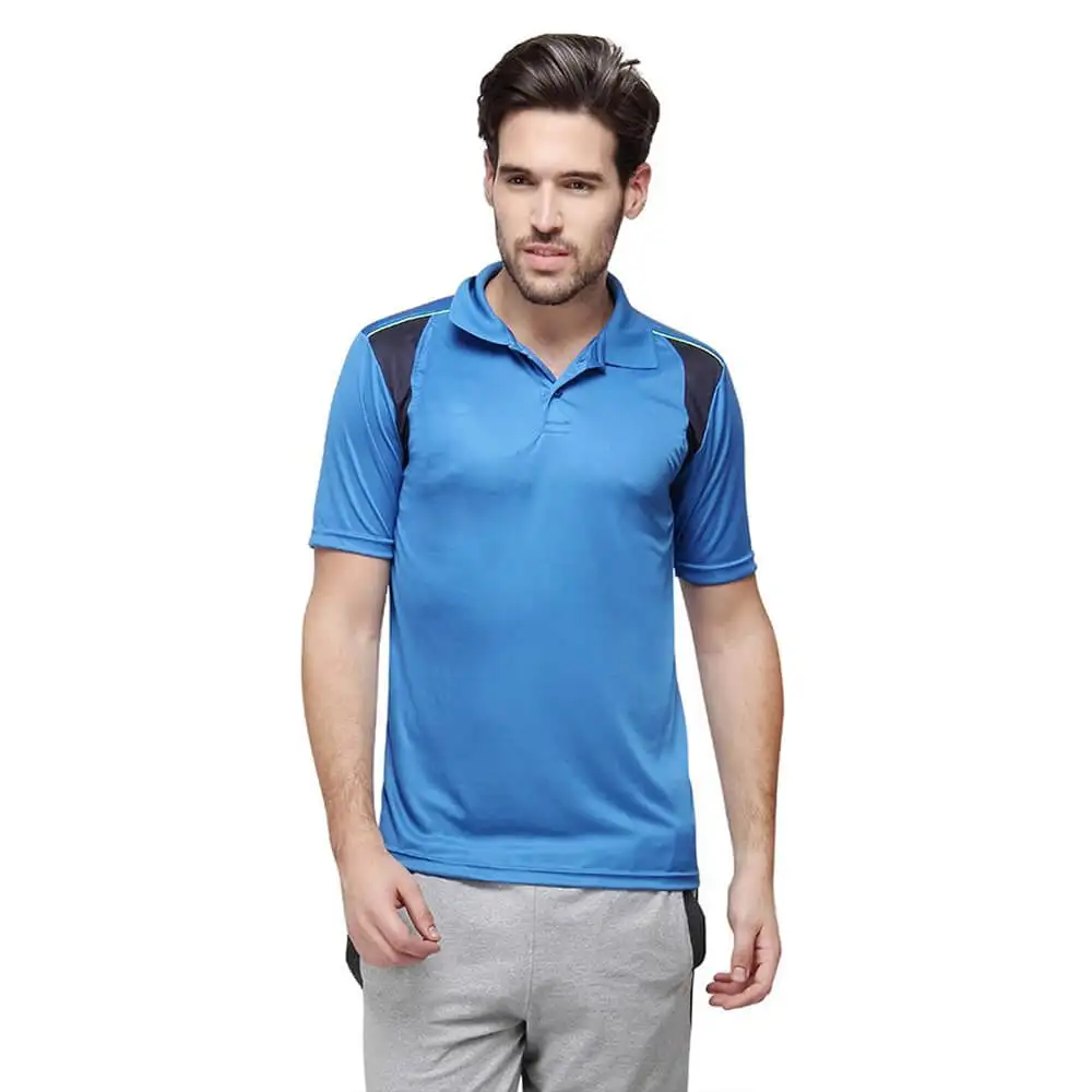 Campus Sutra Solid Men Polo Neck Half Sleeve T Shirt,  Blue  Medium