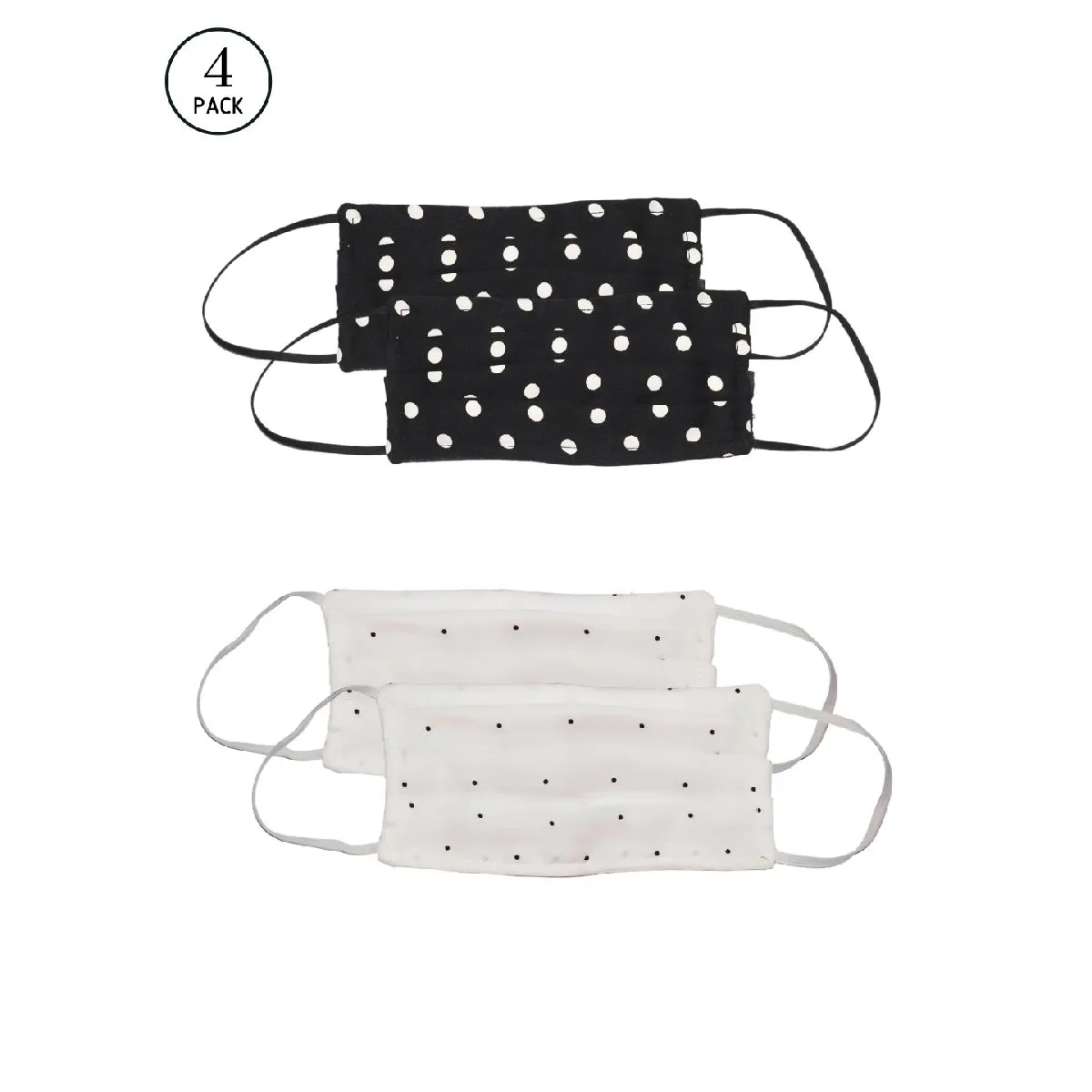 Bellofox 3-Ply Black Black & White Polka Cotton Face Mask (Pack Of 4)