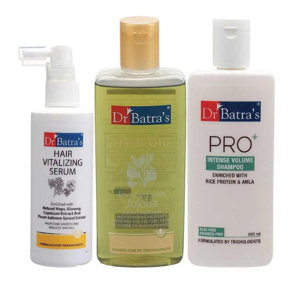 Dr Batra's Hair Vitalizing Serum, Pro+ Intense Volume Shampoo - 200 ml & Hair Oil - 200 ml Combo,  3 Piece(s)/Pack  Hair Care