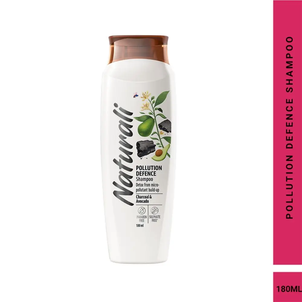 Naturali Pollution Defence Shampoo | With Charcoal & Avocado | Detoxifies And Nourishes Hair | 180 Ml