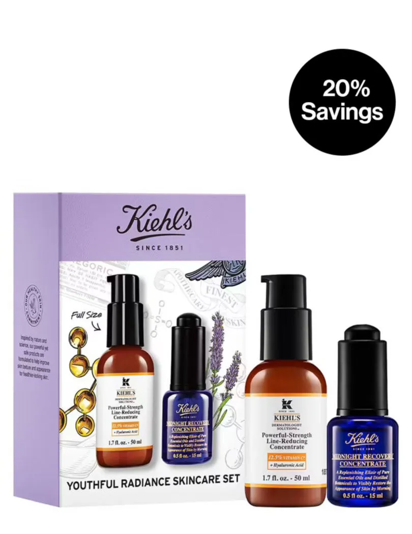 Kiehl's Youth Radiance Skin Set with Midnight Recovery & Powerful-Strength Line Reducing Concentrates