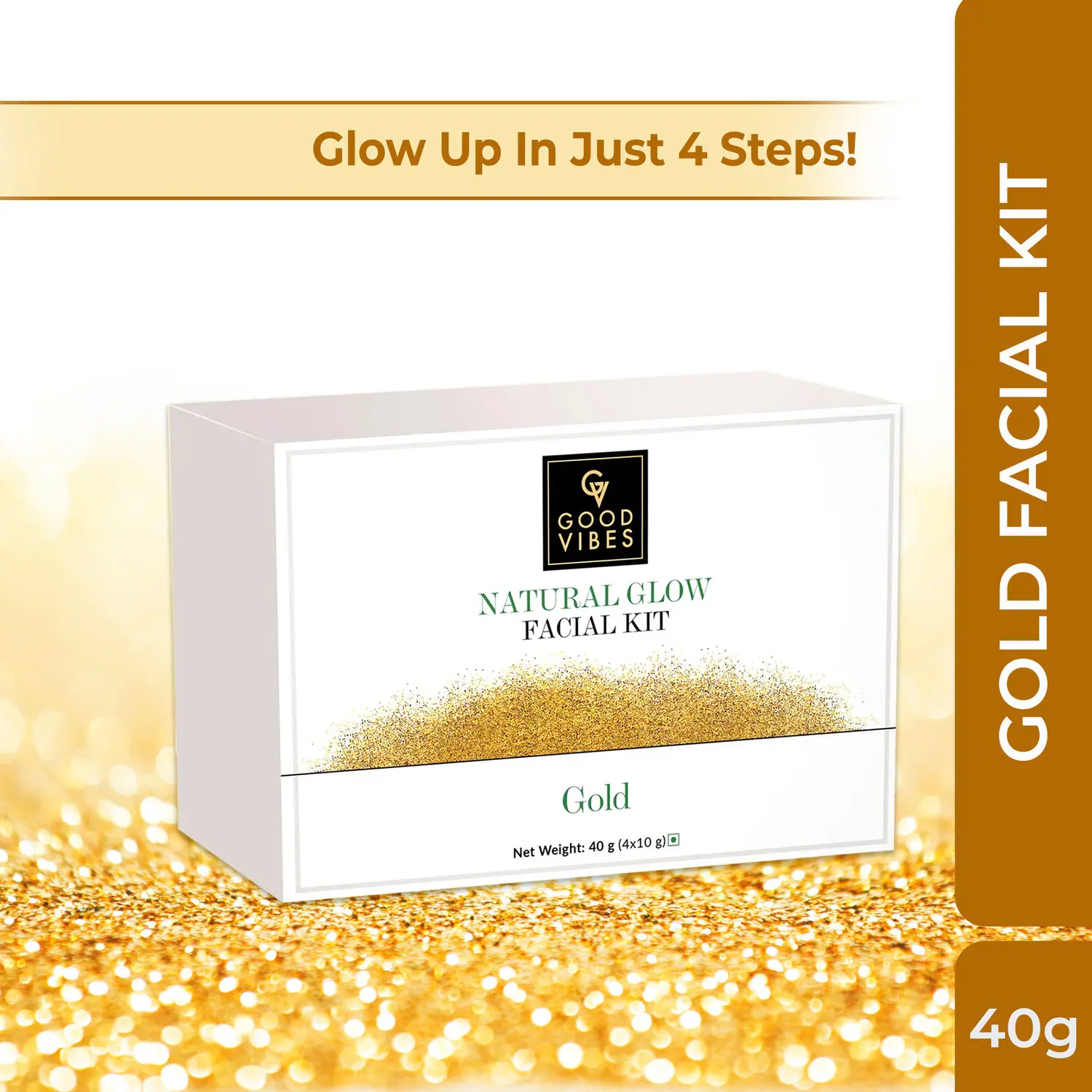 Good Vibes Gold Natural Glow Facial Kit | Glowing, Anti-Ageing | No Parabens, No Animal Testing (40 gm)