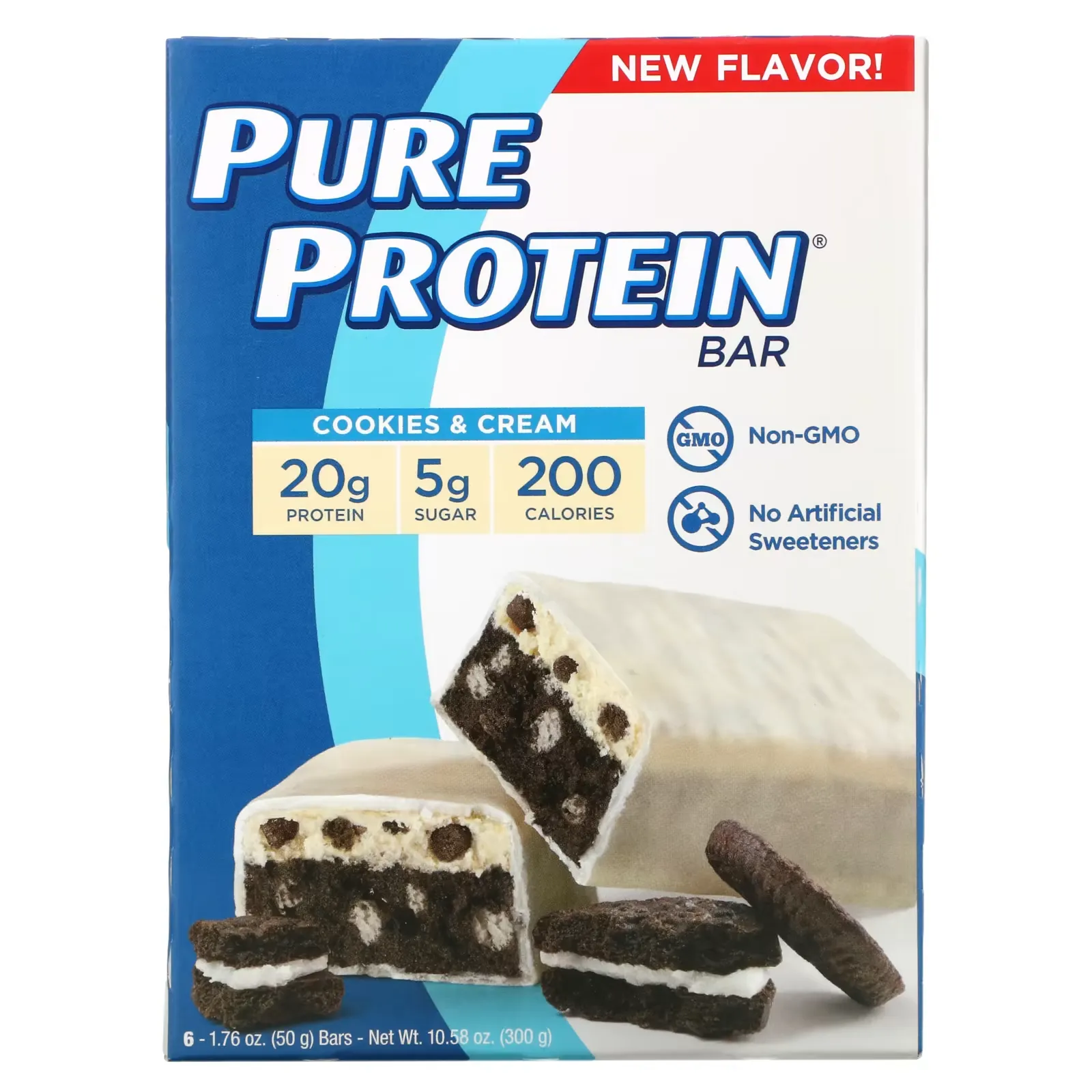 Protein Bar, Cookies & Cream, 6 Bars, 1.76 oz (50 g) Each