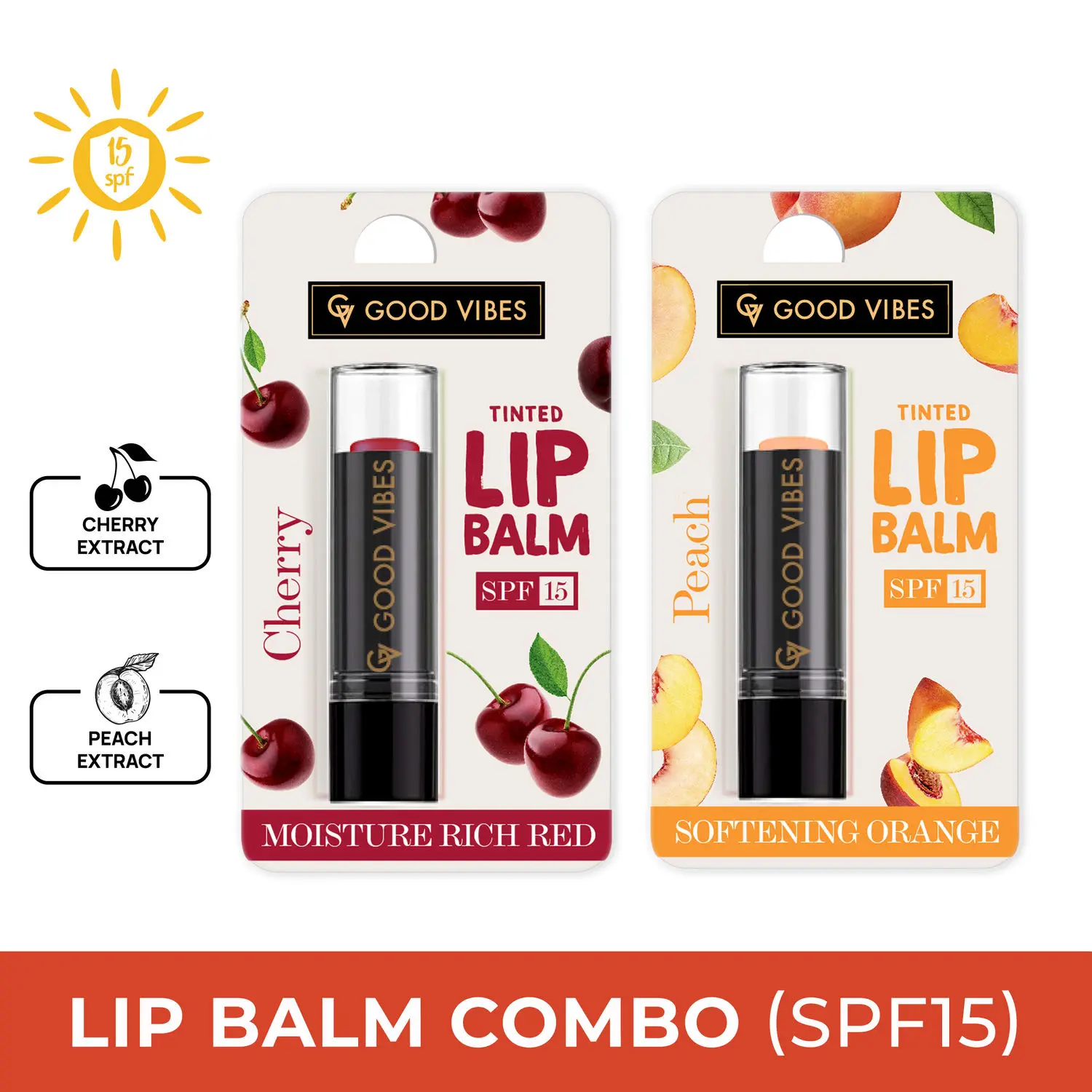 Good Vibes Hydrating Lip Duo Cherry/ Peach Lip Balm with (SPF15)