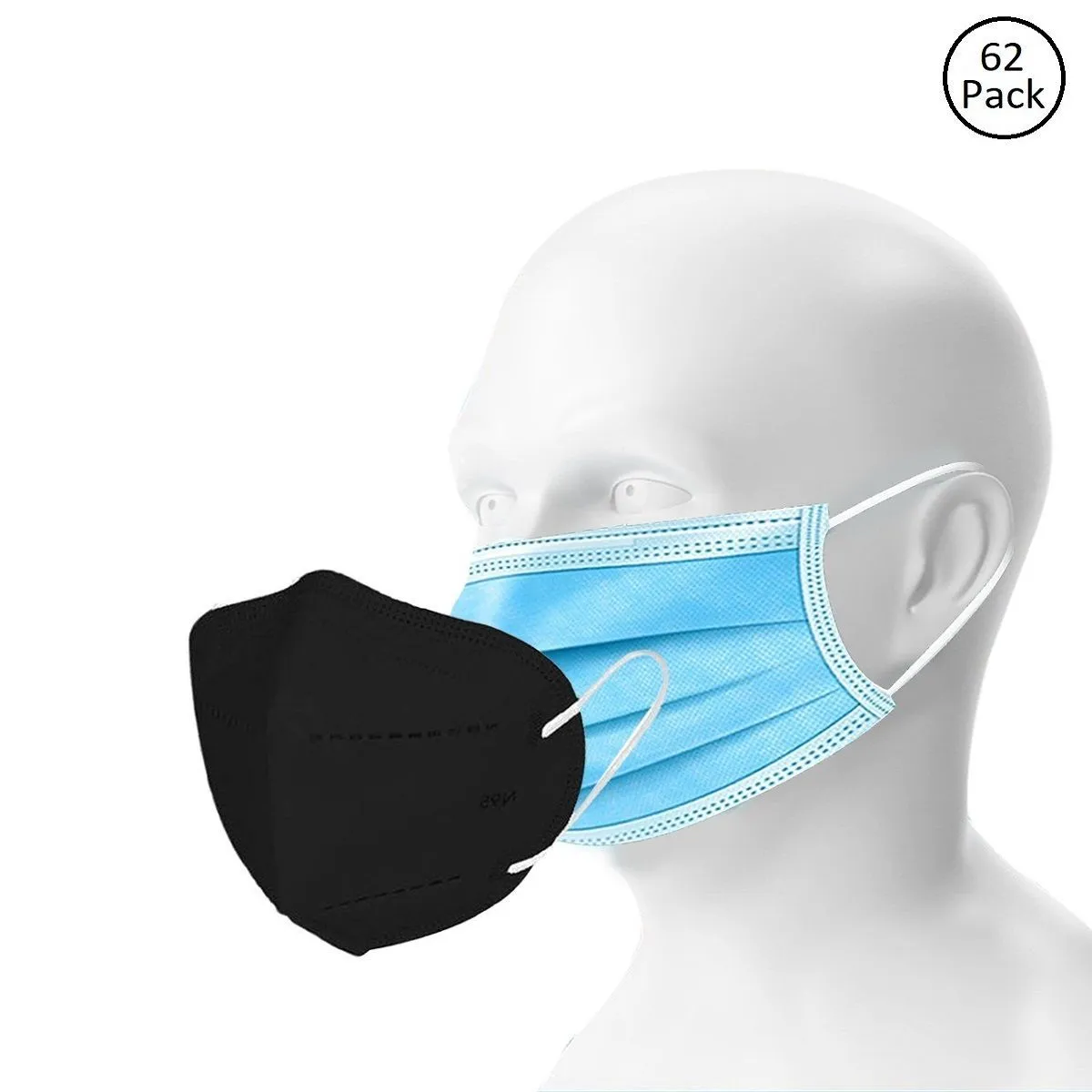 Fabula Double Mask Set of 50 Disposable & 12 Kn95/N95 Mask