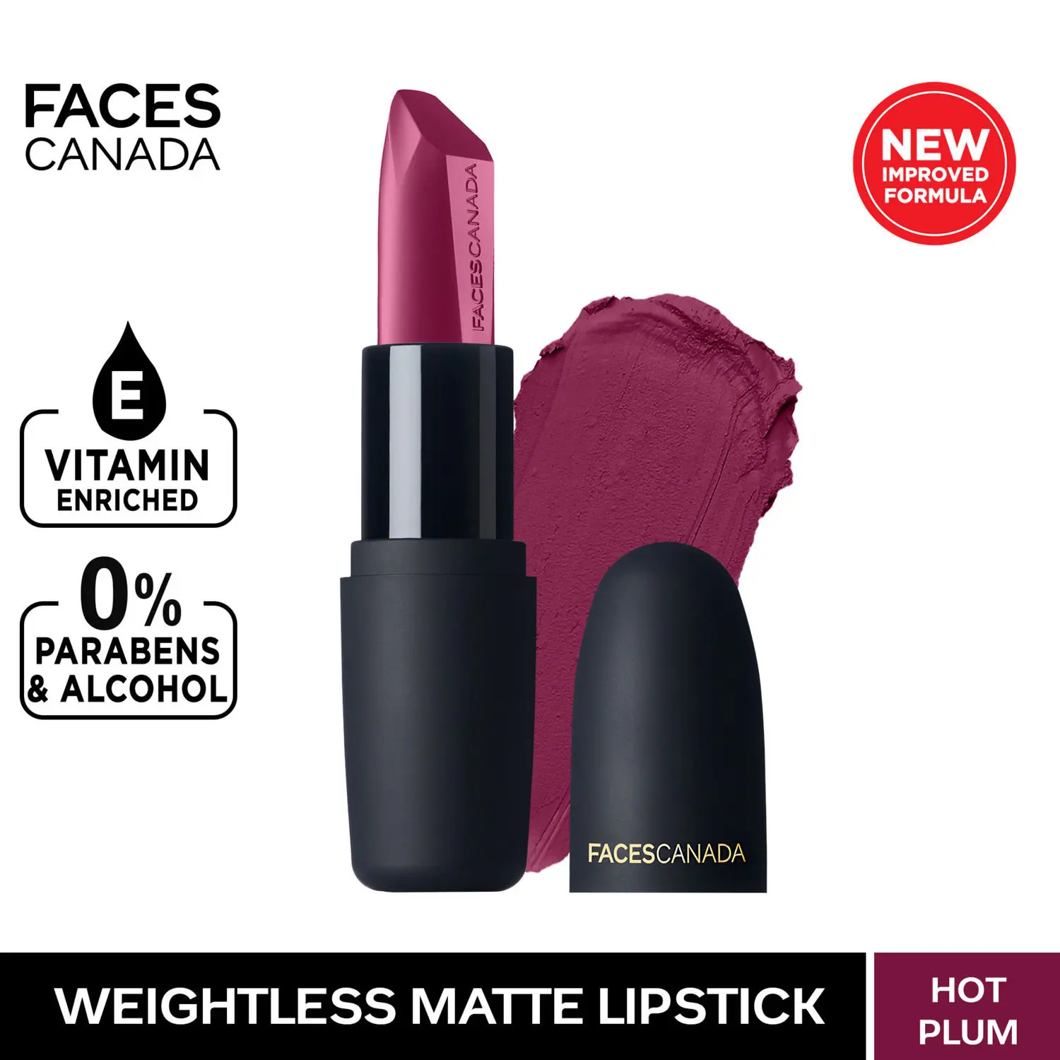 Faces Canada Weightless Matte Lipstick |Jojoba and Almond Oil enriched| Highly pigmented | Smooth One Stroke Weightless Color | Keeps Lips Moisturized | Shade - Hot Plum 4.5 g