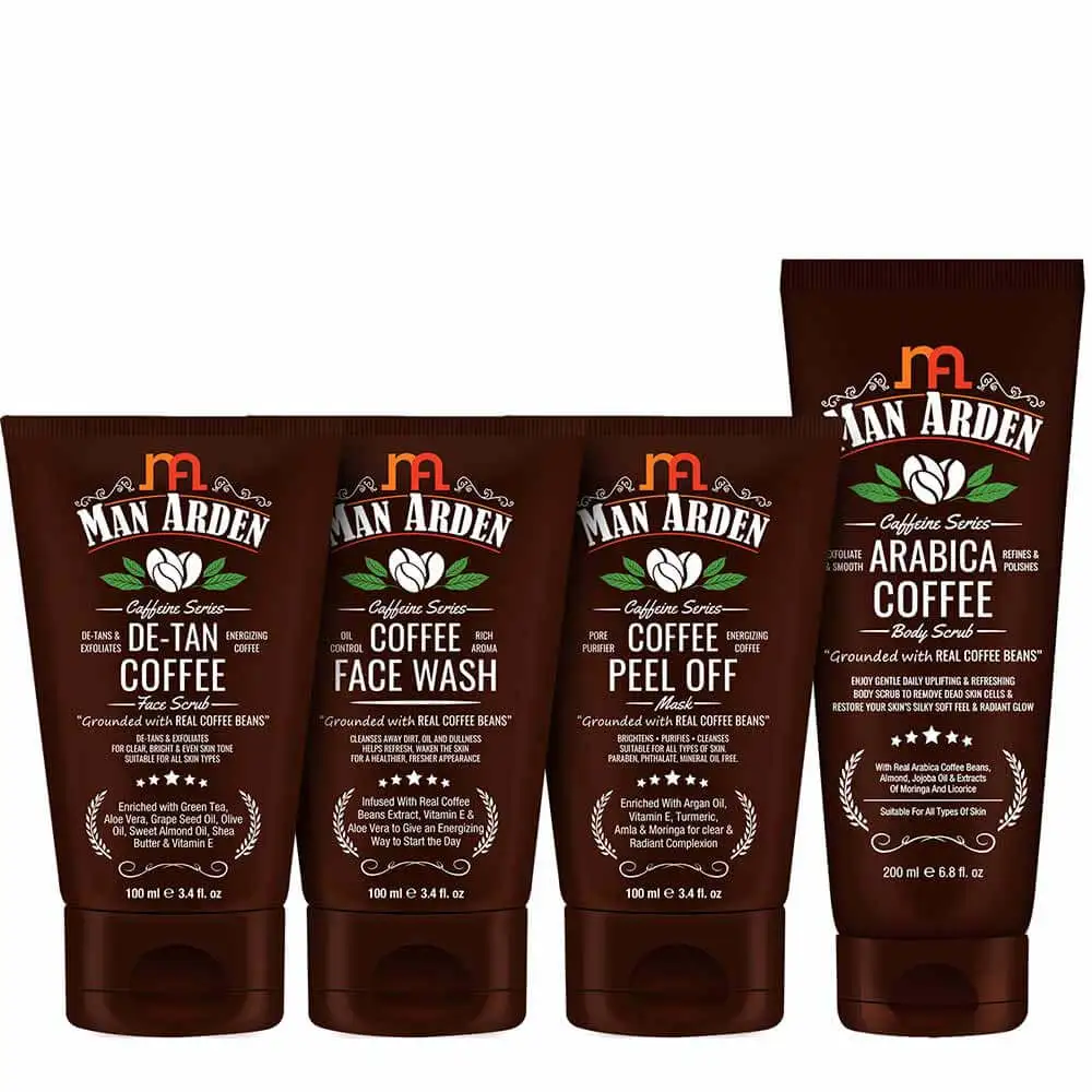 Man Arden Coffee Skin Care Kit,  4 Piece(s)/Pack  Face Wash, Face Scrub, Peel Off Mask, Arabica Coffee Body Scrub