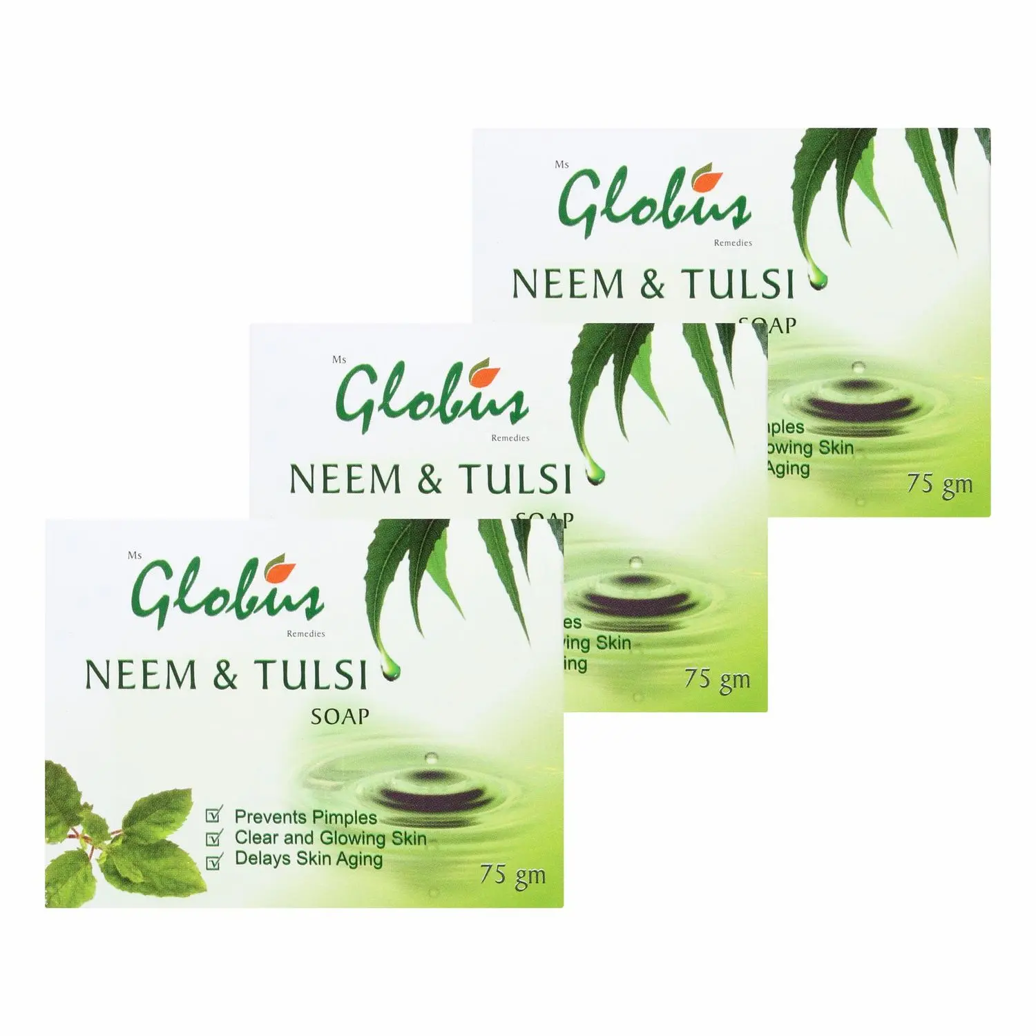 Globus Naturals Neem Tulsi Soap Enriched With Aloevera Kesar Sandalwood 75 gm (Pack Of 3)