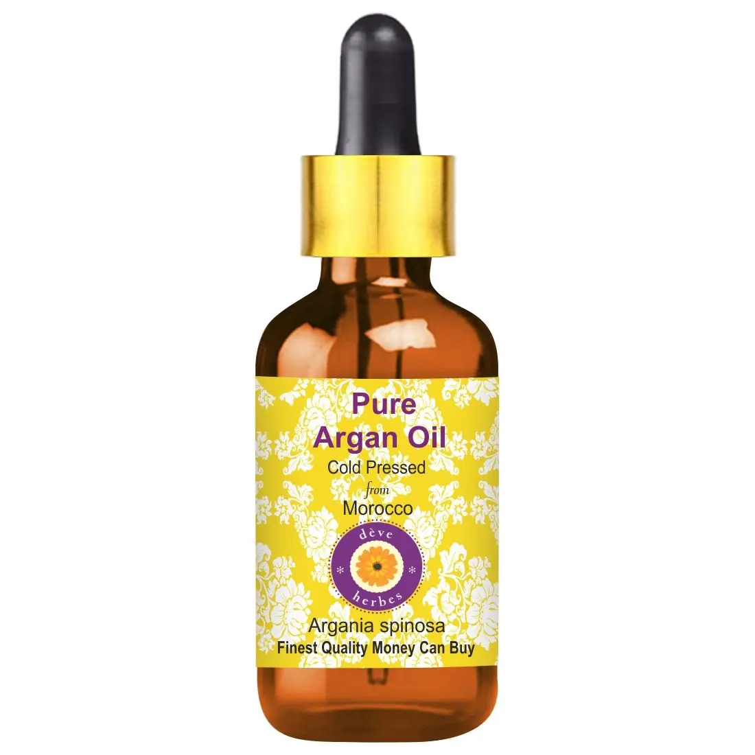 Deve Herbes Pure Argan (Moroccan) Oil (Argania spinosa) with Glass Dropper 100% Natural Therapeutic Grade Cold Pressed (10 ml)