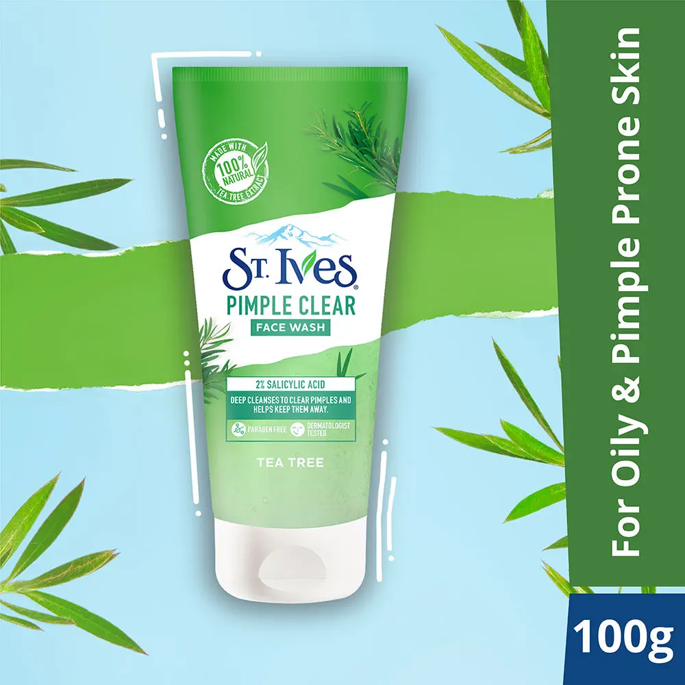 St. Ives Tea Tree Pimple Clear Face Wash Cleanser for Pimple Prone Skin Deep Cleansing with 100% Natural Extract & 2% Salicylic Acid 100g