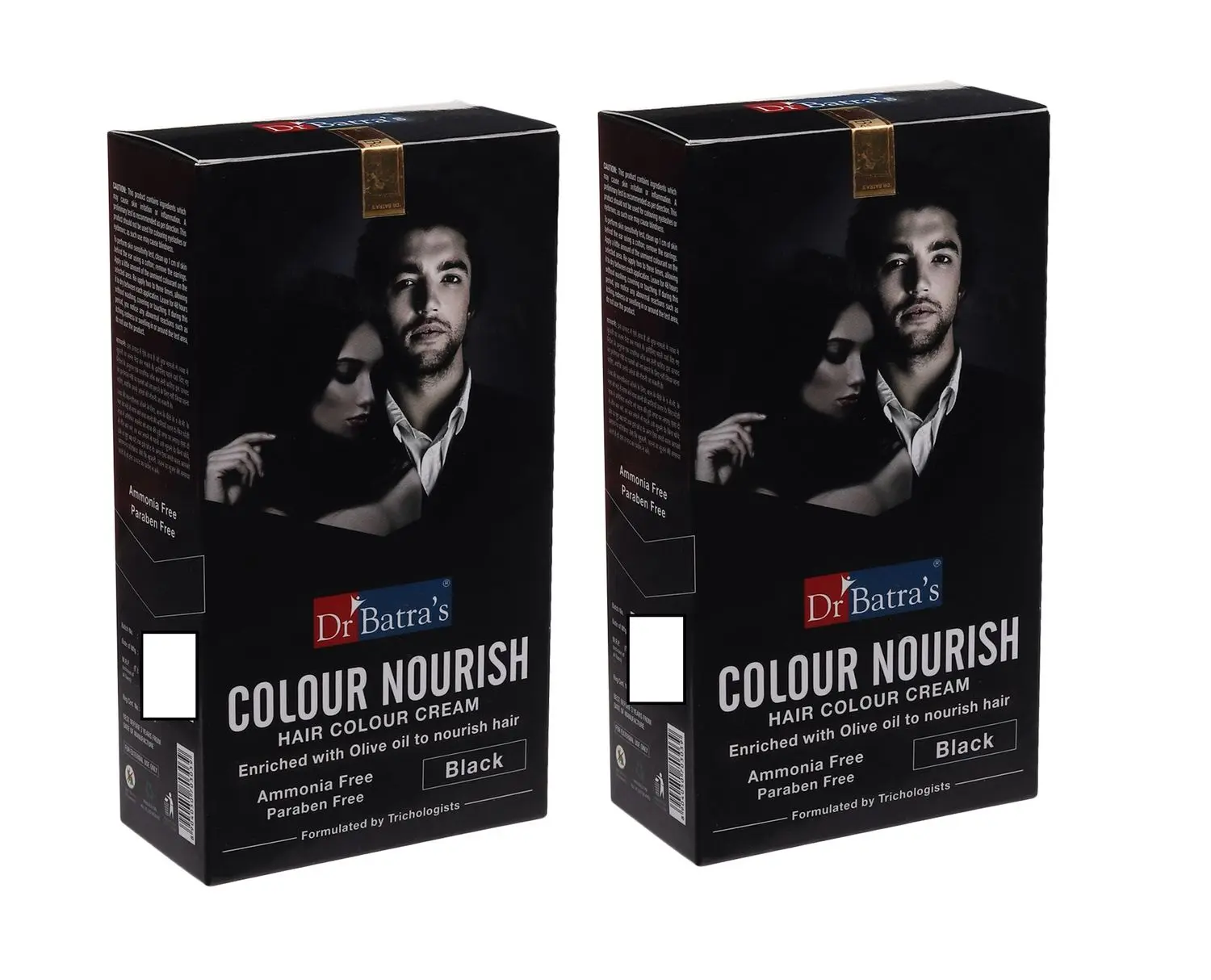 Dr Batra's Colour Nourish Hair Ammonia, Paraben Free Colour Cream Enriched With Olive Oil to Nourish Hair Black - 120 gm (Pack of 2)