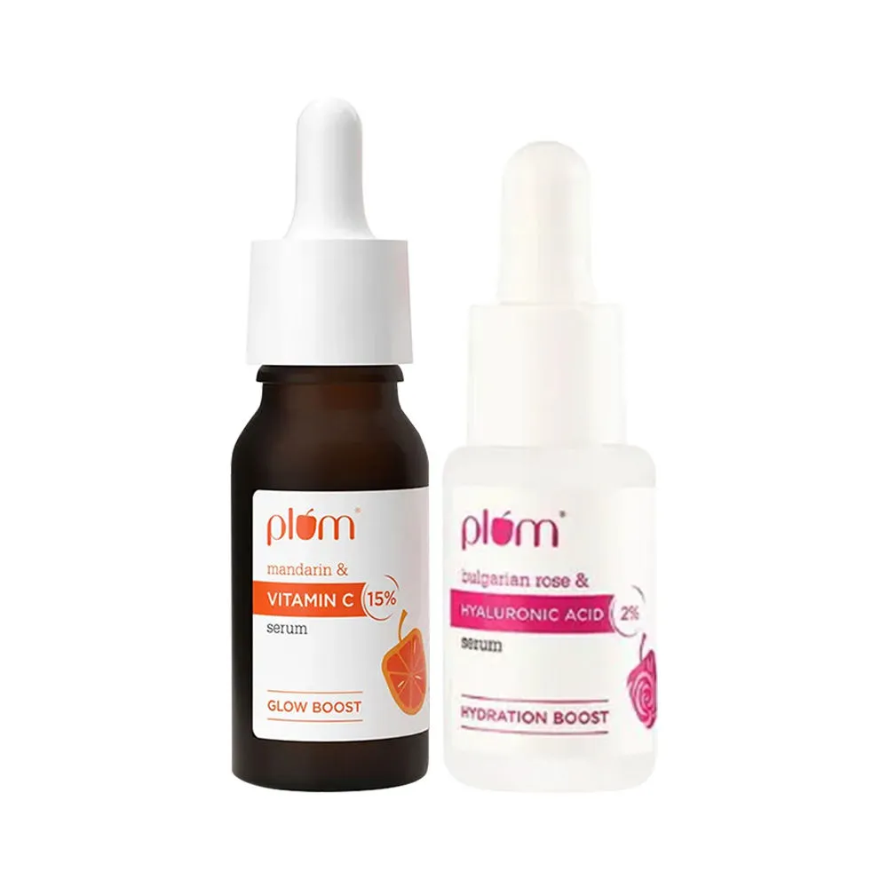 Plum Glow & Hydrate Specialist Duo - 15% Vitamin C Face Serum + 2% Hyaluronic Acid Face Serum