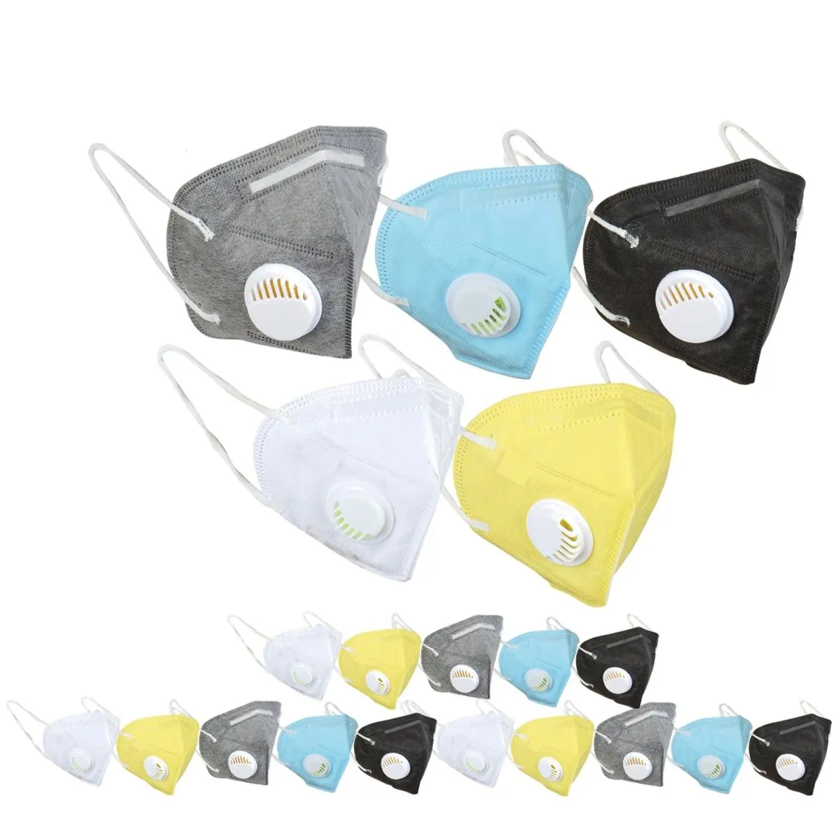 Fabula Pack of 20 KN95/N95 Anti-Pollution Reusable 5 Layer Mask (White,Black,Blue,Grey,Yellow)