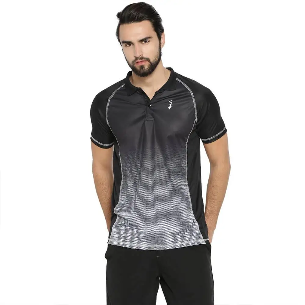 Campus Sutra Ombre Men Polo Neck T Shirt,  Black & White  Medium