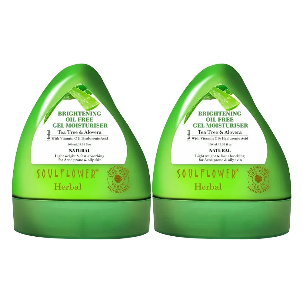 Soulflower Herbal Brightening Oil-Free Gel Moisturiser with Tea Tree and Aloe Vera - Pack of 2