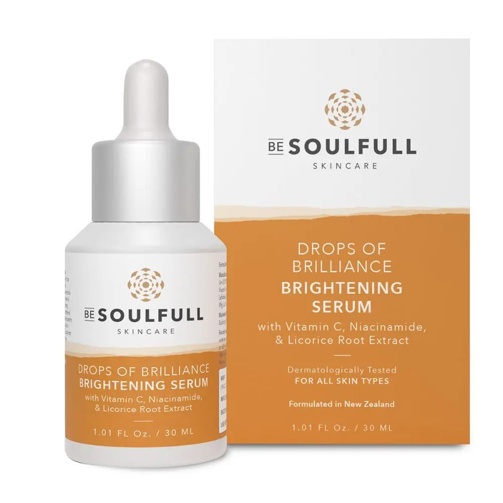 Be Soulfull Brightening Serum with Vitamin C, Niacinamide & Licorice Root Extract for Natural Glow | Brightens, Hydrates & Repairs Skin | For Men & Women - 30ml