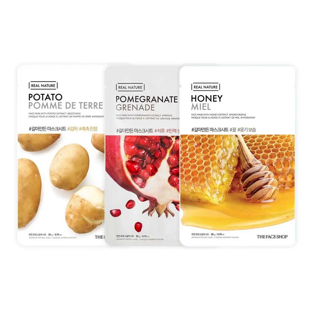 The Face Shop Real Nature Sheet Mask , Honey + Potato+ Pomegranate 20g (Pack of 3)