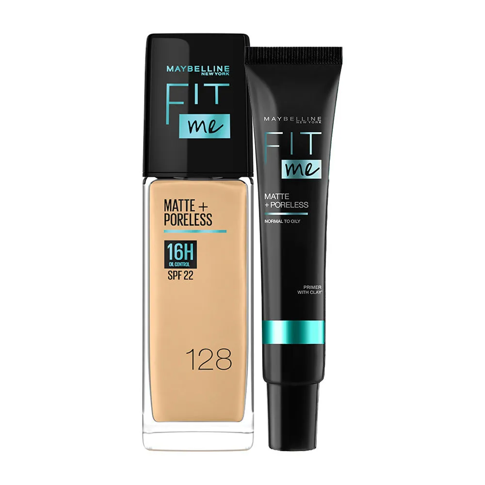 Maybelline New York Fit Me Foundation 128 Warm Nude + Fit Me Matte + Poreless Primer Combo