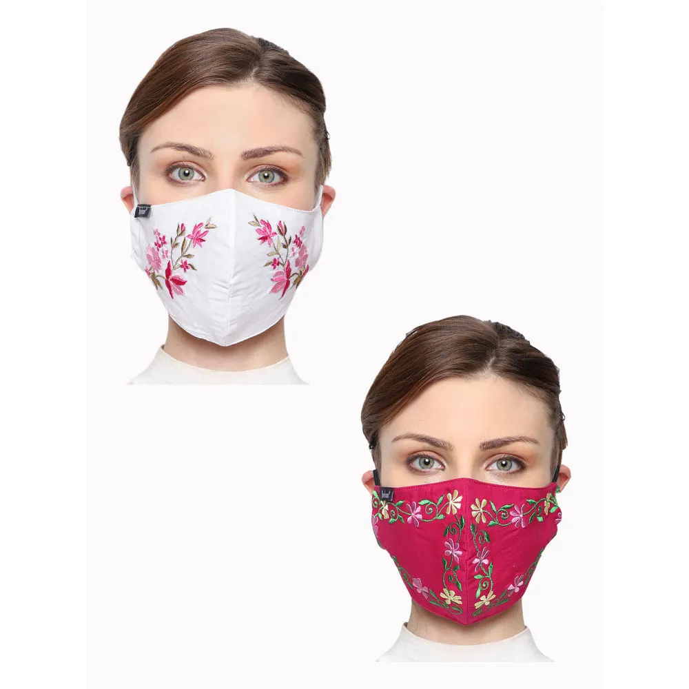 Anekaant Pack Of 2 Multicolor 3-Ply Reusable Embroidered Cotton Fabric Fashion Mask