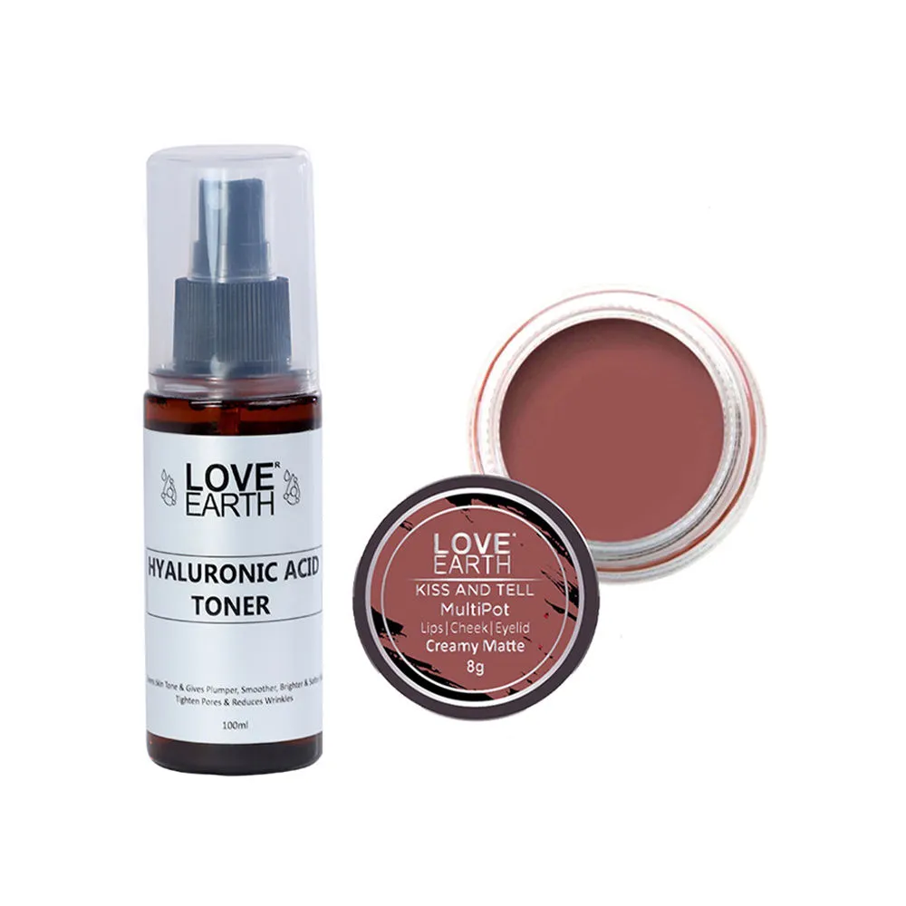 Love Earth Lip Tint & Cheek Tint Kiss And Tell + Hyaluronic Acid Toner