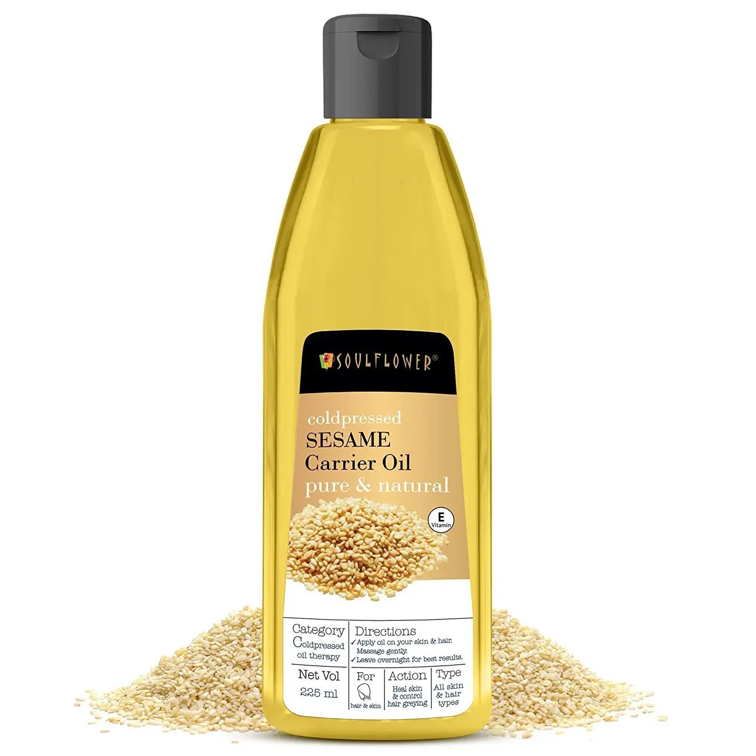 Soulflower Coldpressed Sesame carrier Oil for healthy skin & bouncy hair, 100% Pure and Natural, Traditional Handmade 225ml