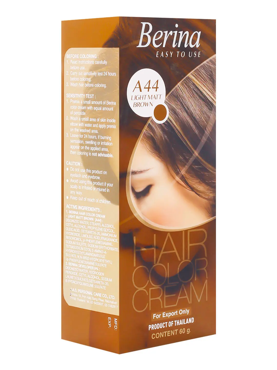 Berina A44 Light Matt Brown Hair Color Cream 60gm