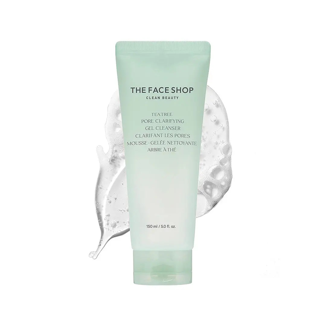 The Face Shop Tea Tree Pore Clarifying Gel Cleanser with IP- BHA, PHA & Hyaluronic Acid, Gel to foam face wash for acne & sensitive skin 150 ml